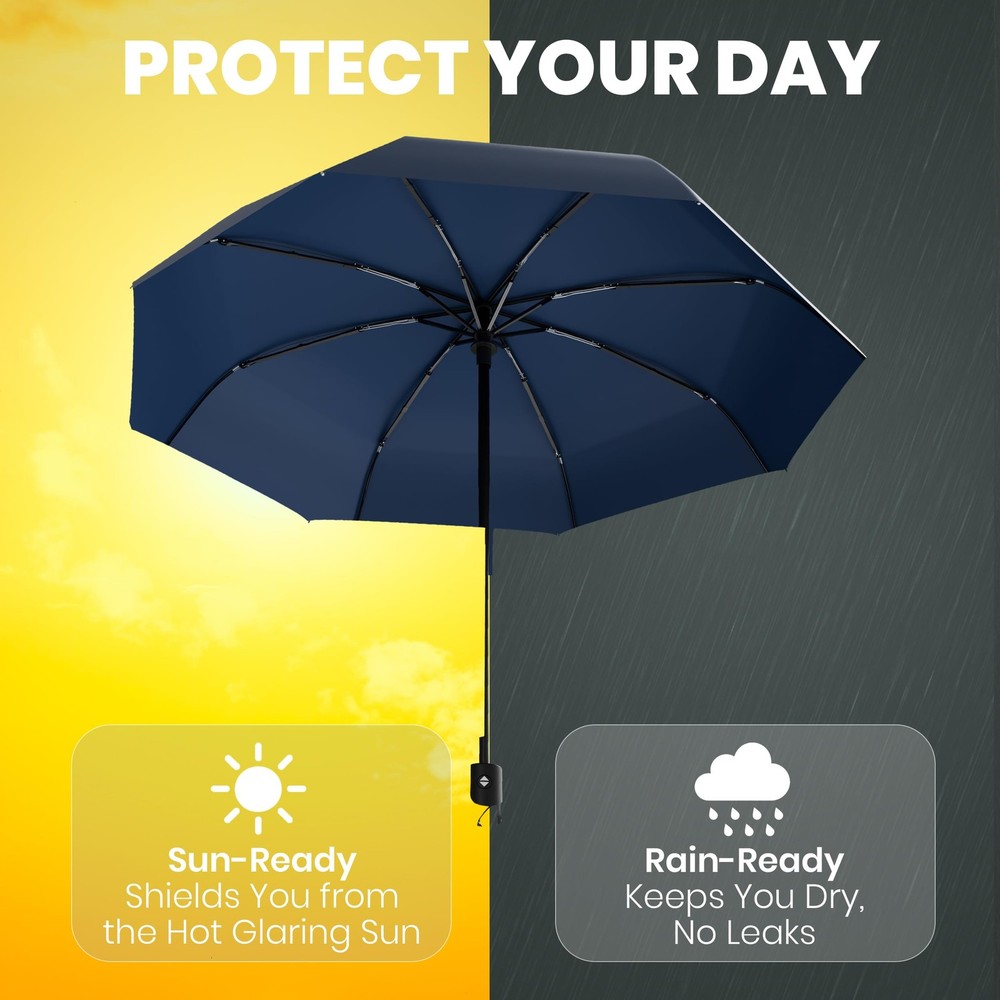 Rain-Mate Windproof Compact Umbrellas for Rain - Strong Compact, H.Navy Blue