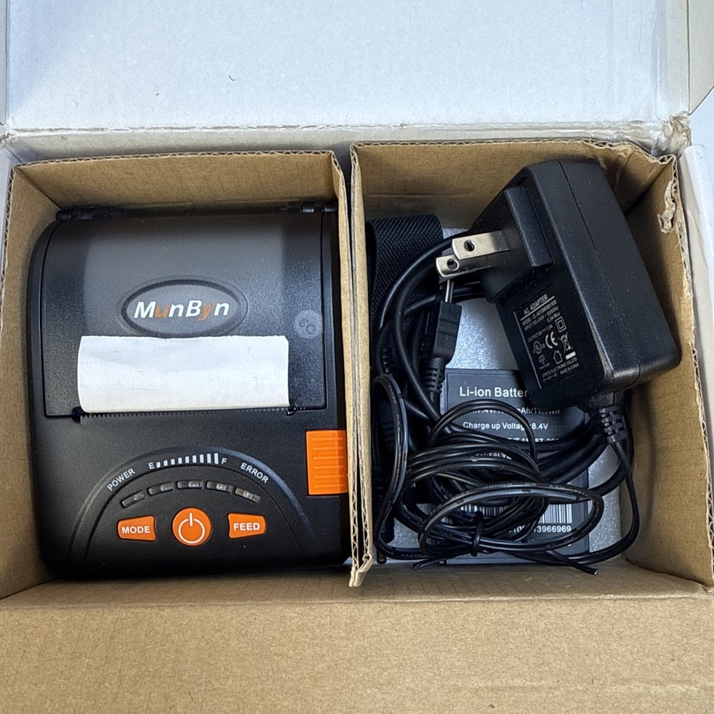 MUNBYN IMP001 Thermal Receipt Printer Mobile POS with Power Adapter & Battery