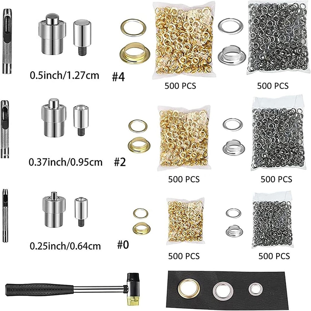 Grommet Press Machine Kit 3000pcs Eyelets w/3 Dies