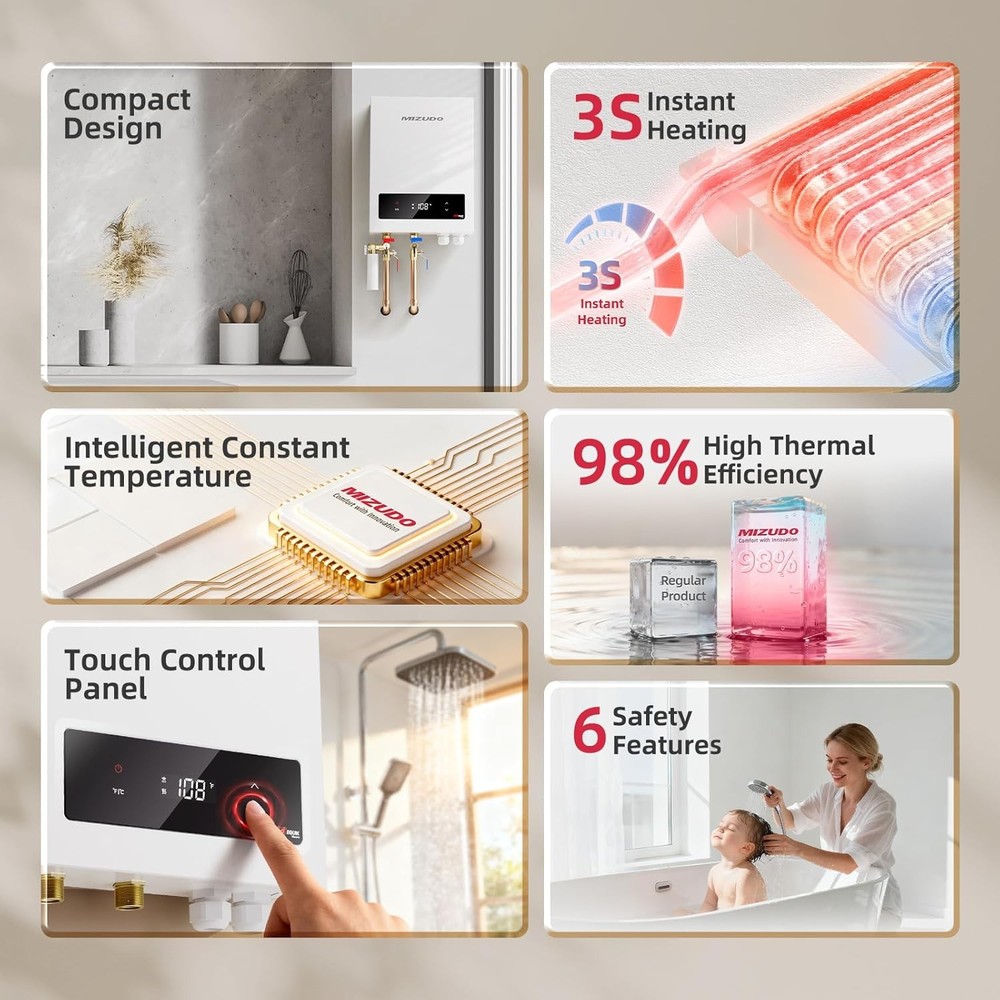 Tankless Water Heater Electric 14KW Instant Hot Water Whole House Up to 3.4 GPM