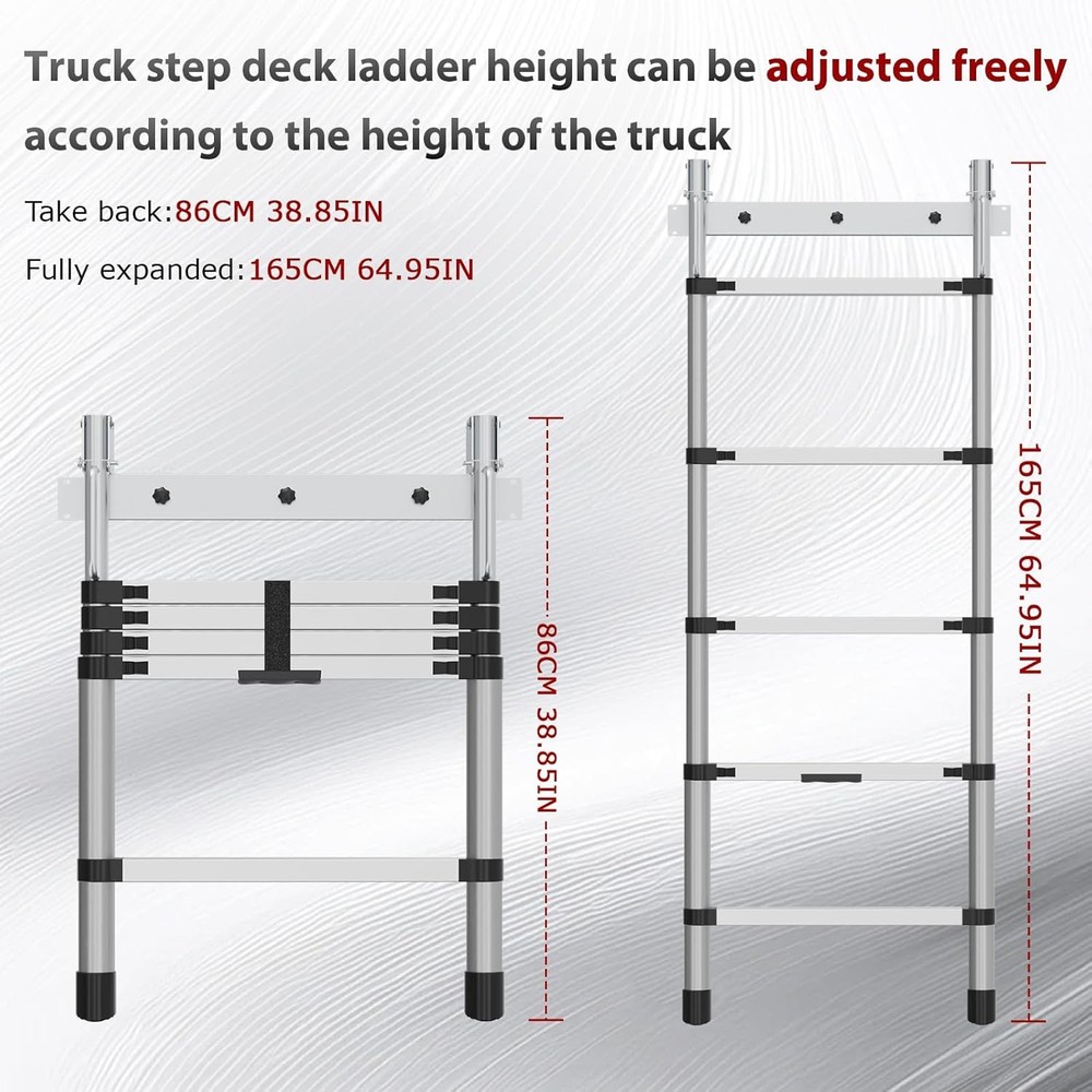 65" Heavy Duty Truck Step Deck Ladder, Adjustable & Extendable