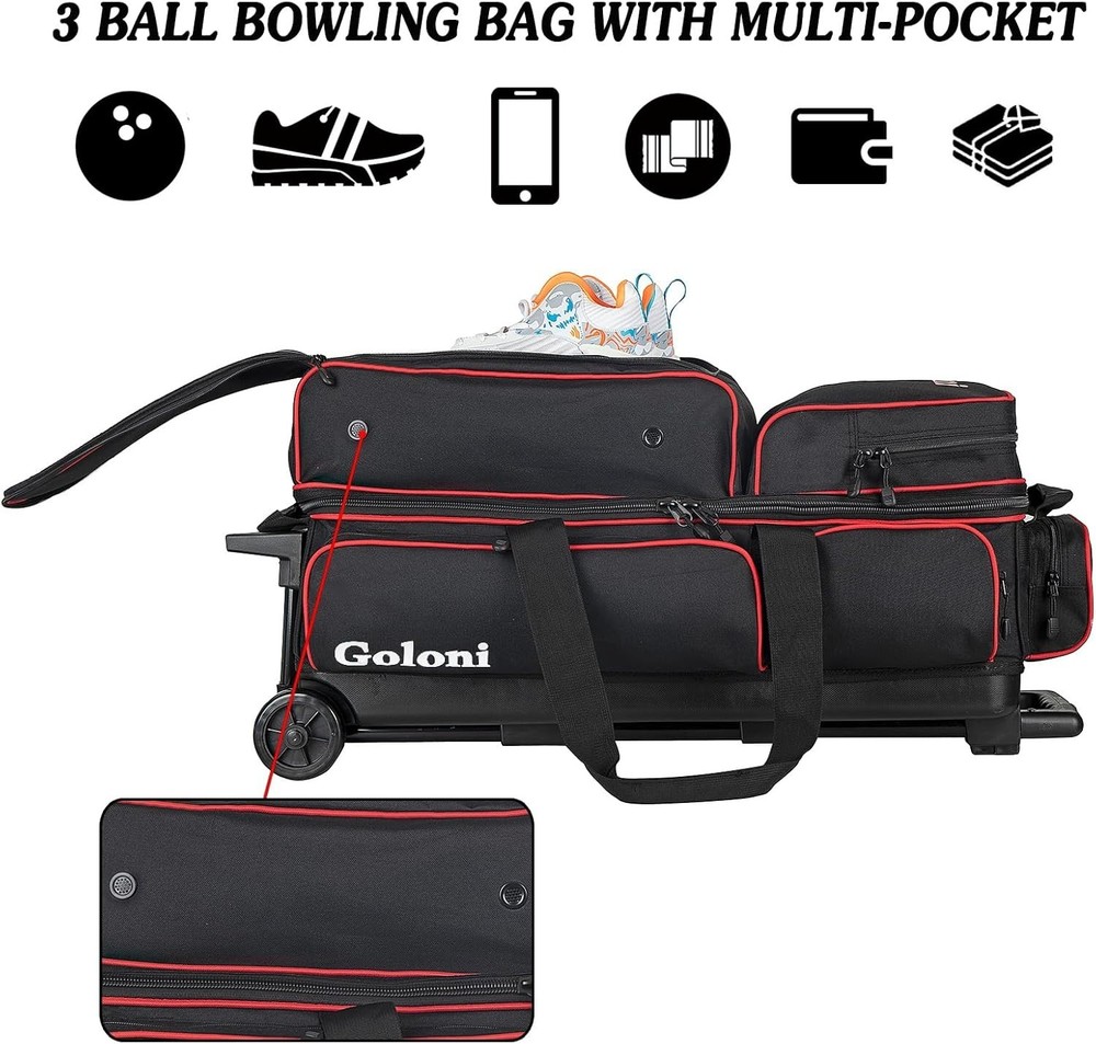 3 Ball Bowling Bag with Retractable Handle