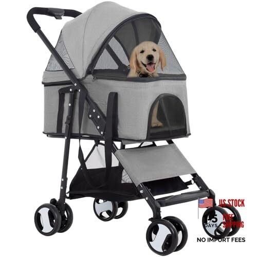 3 in 1 Multi-Function Dog Jogger with Detachable Carrier, Gray 4 Wheels