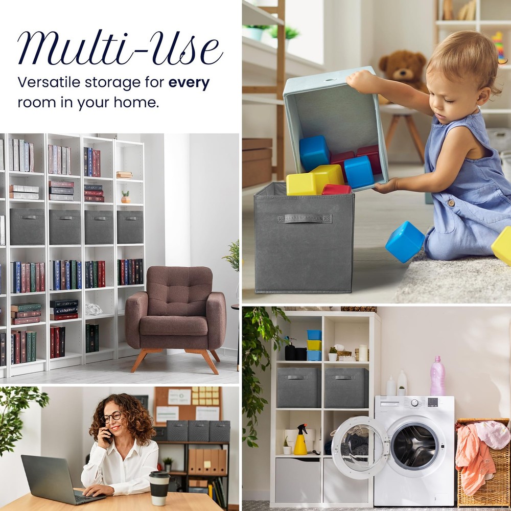 Reli. 11 Inch Cube Storage Bins (4 Pack) | Organizer | Dark Gray
