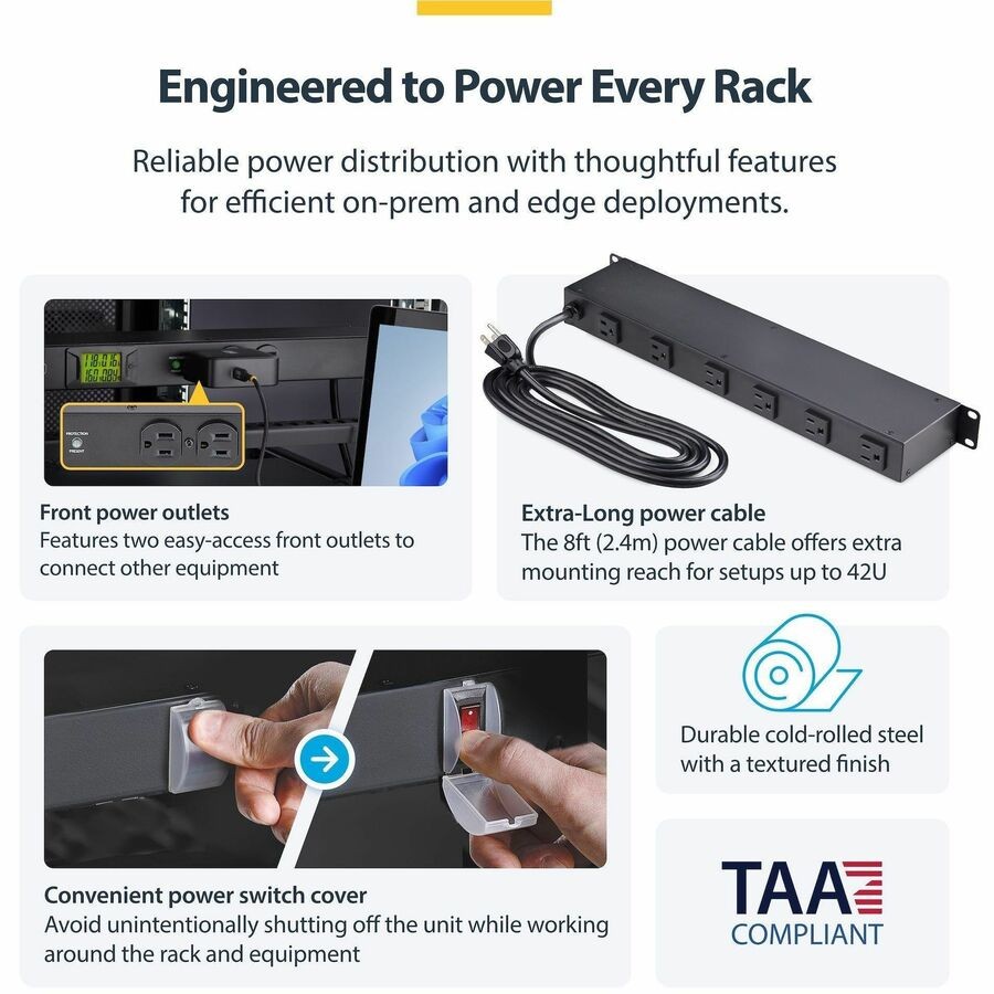 StarTech 8-Outlet Horizontal Rack Mount PDU (8nm8rackmountpdu)