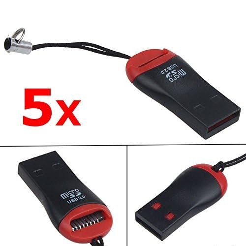 VizGiz 5 Pack Micro SD Card Reader with Tether Pocket SDXC TF black