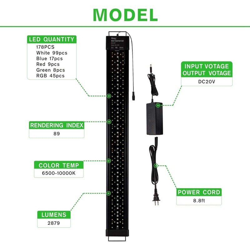 Adjustable RGB LED Fish Tank Light 4 Modes Timer Memory Function IP68 Waterproof