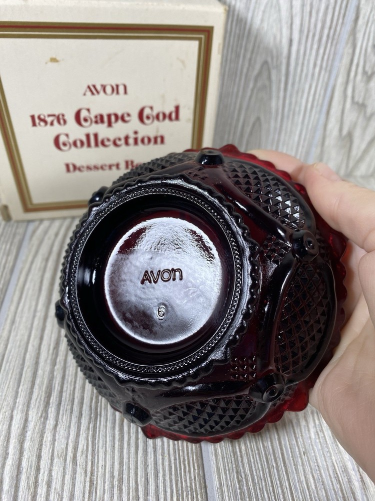 Vintage Avon 1876 Cape Cod Collection Ruby Red Dessert Bowl Original Box 1982