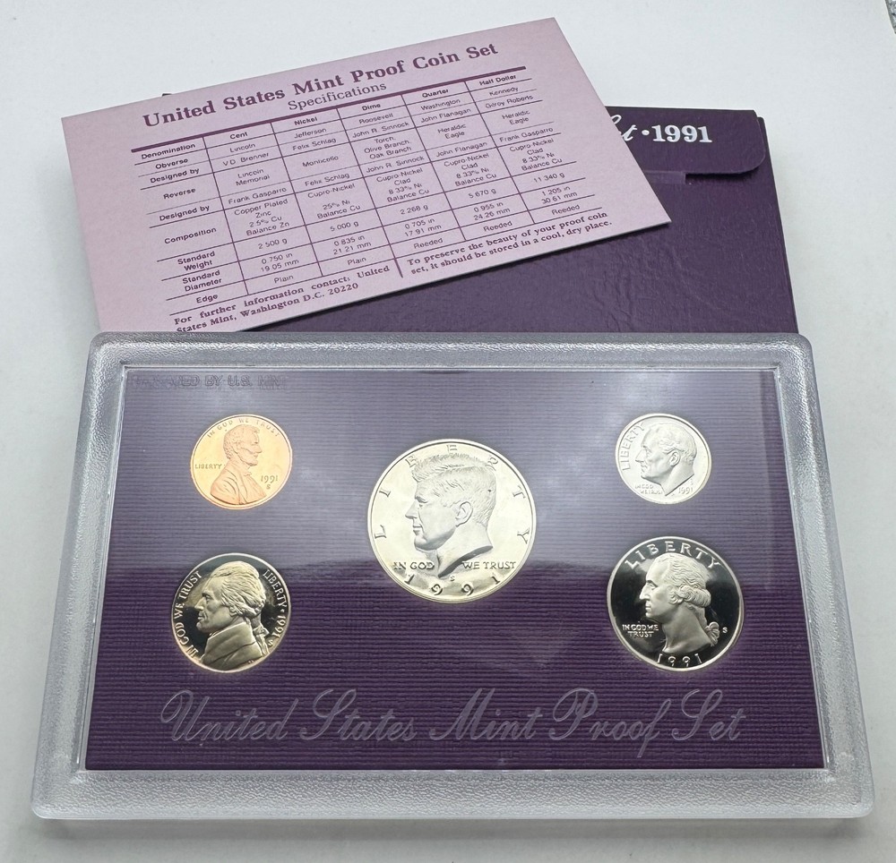 1991 S PROOF Set - Original Box with COA - US Mint - 5 Coin Set - Uncirculated