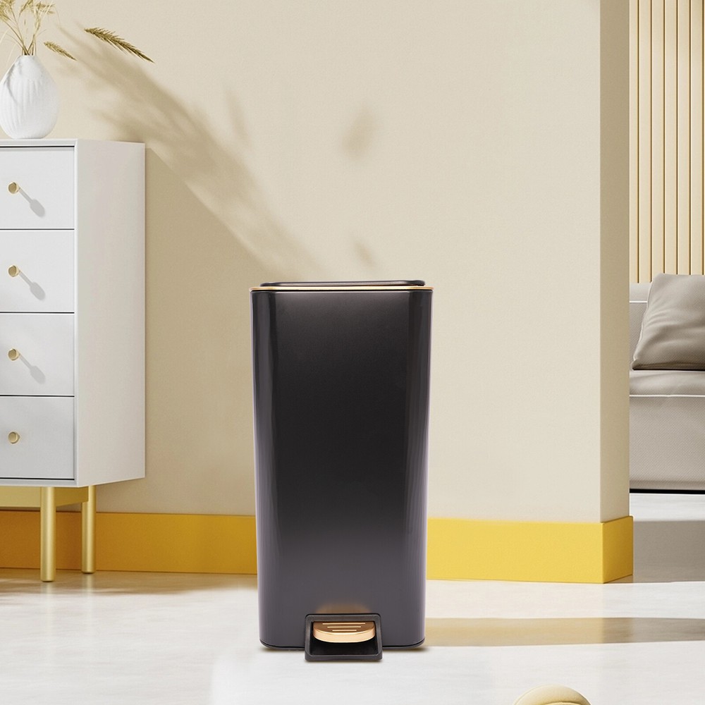 12L Bathroom Trash Can Carbon Steel Step On Kitchen Garbage Bin Step Trash Bin