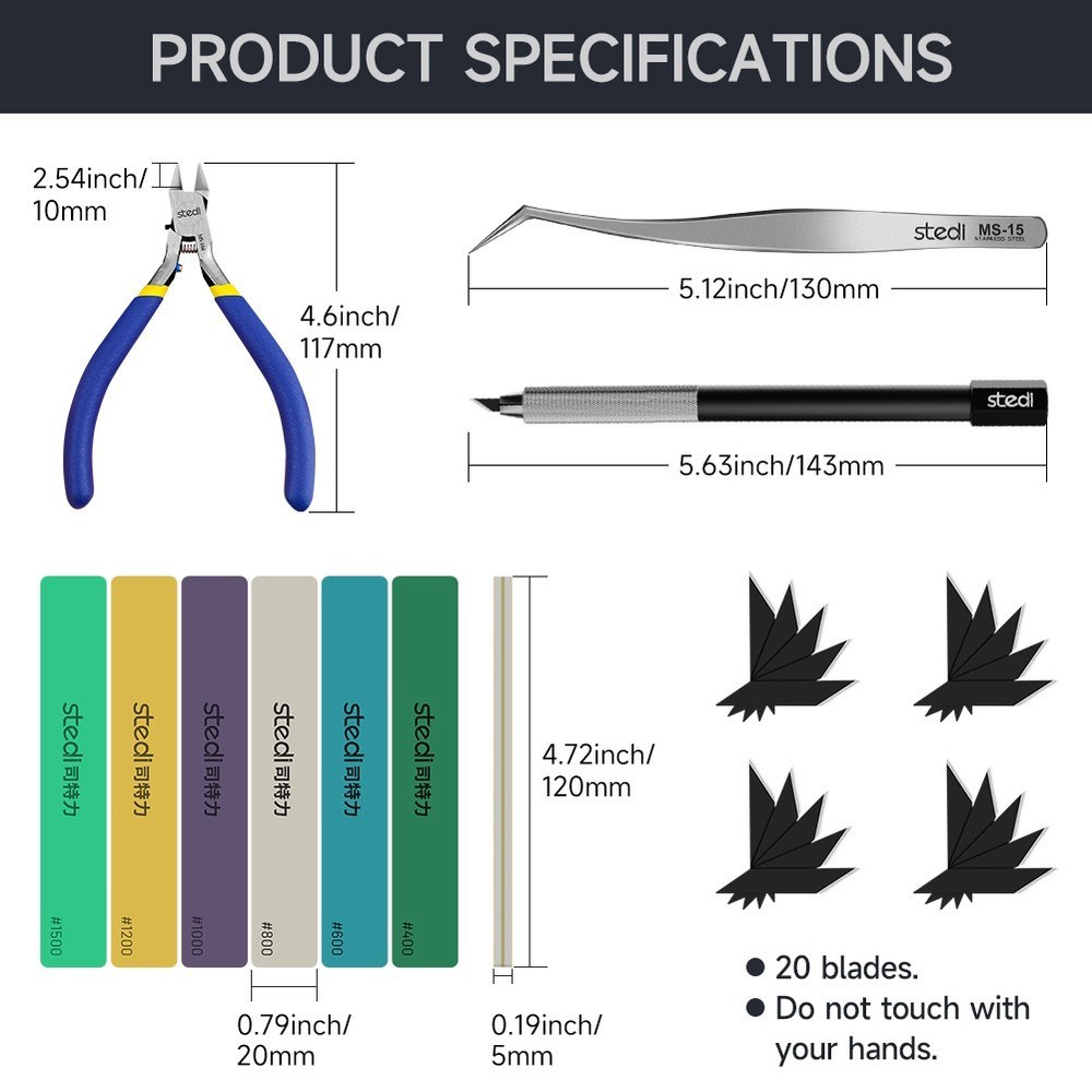 stedi Beginner's Model Assembly Tool Set Plastic Model Cutting and Sanding Tools
