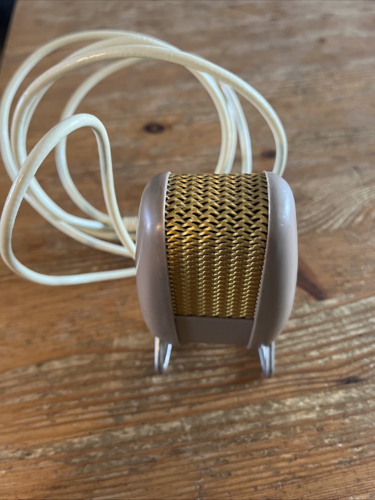Vintage 3 Pin Microphone with Fold Down Legs Untested Brown Gold Tone Screen