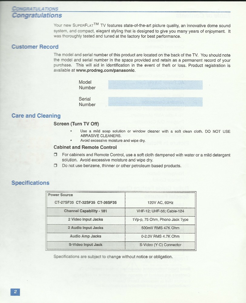 Printed Operating Instructions Panasonic SuperFlat System Monitor-Receiver