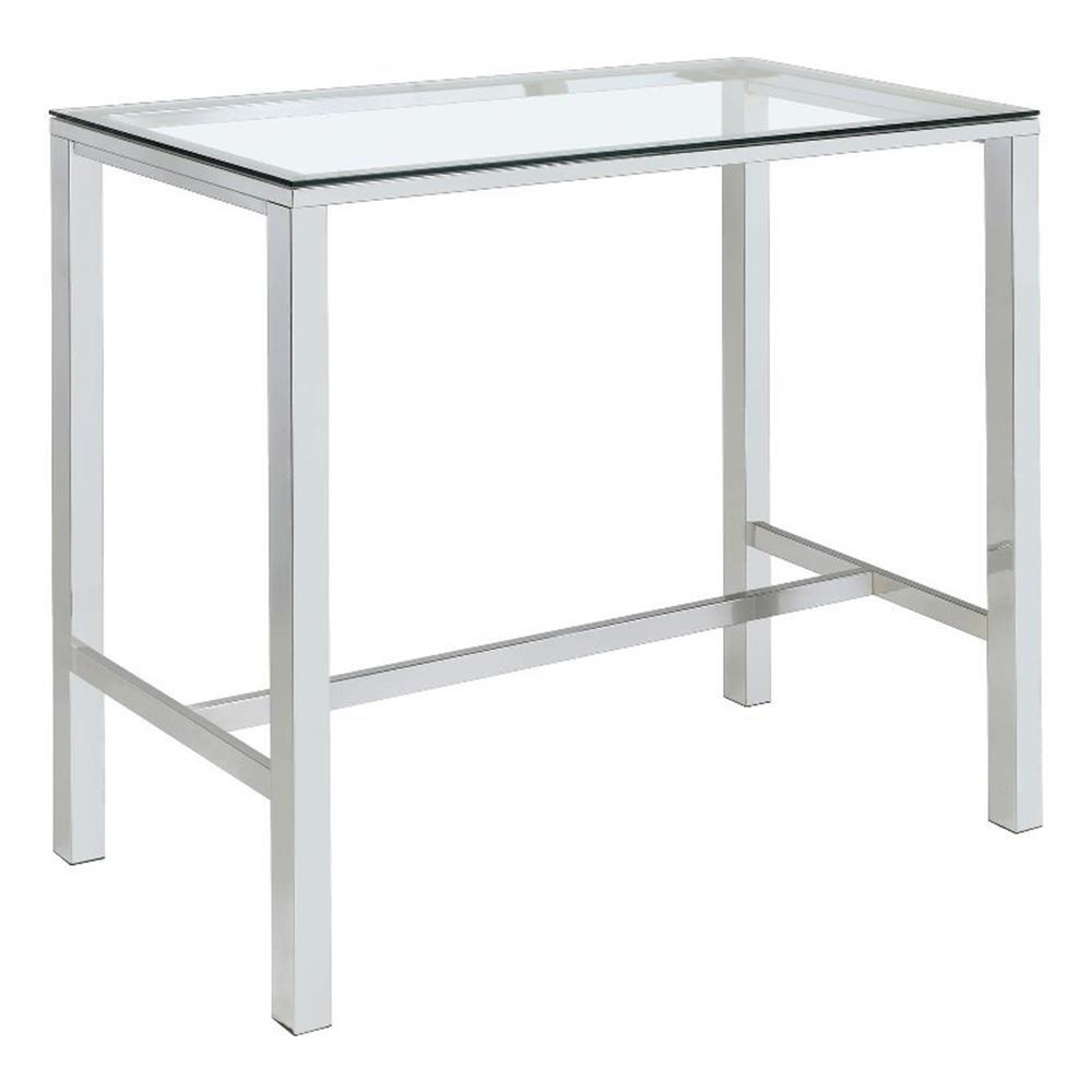 Pemberly Row Contemporary Rectangular Glass Top Pub Table in Clear