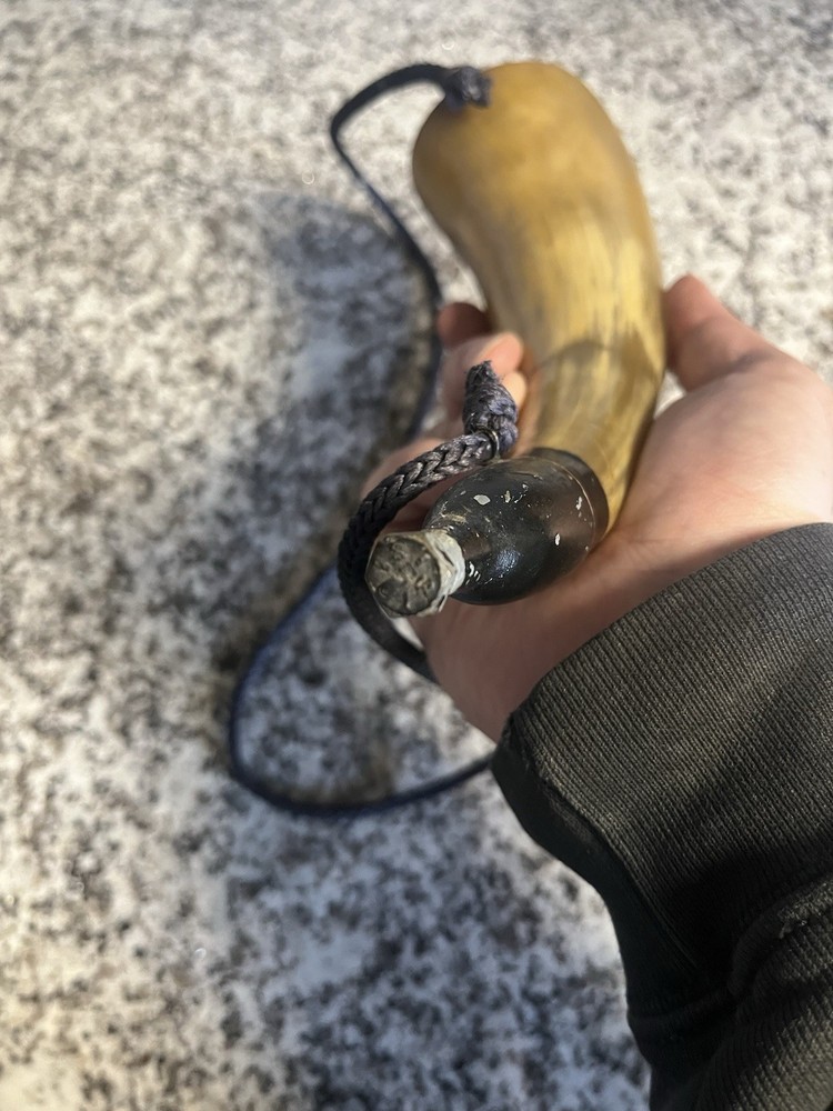 Vintage RARE Black Powder Flask Muzzleloading Hunting Horn Tool