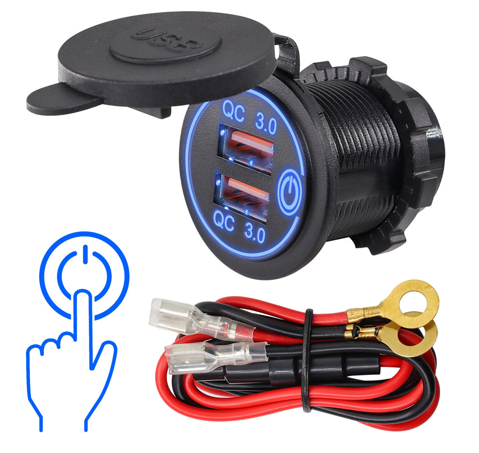 2PCS Quick Charge QC 3.0 Dual USB Car Fast Charger Socket with Touch Switch