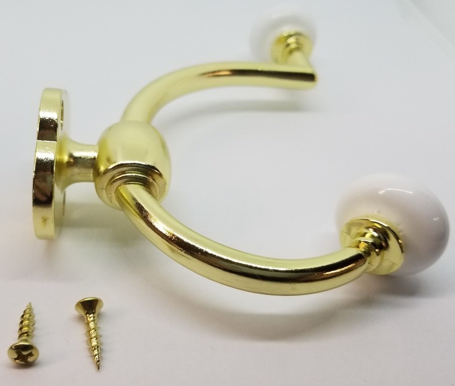 Bright Brass Double Front Mount Coat Hook Porcelain Knobs old classic rack hat