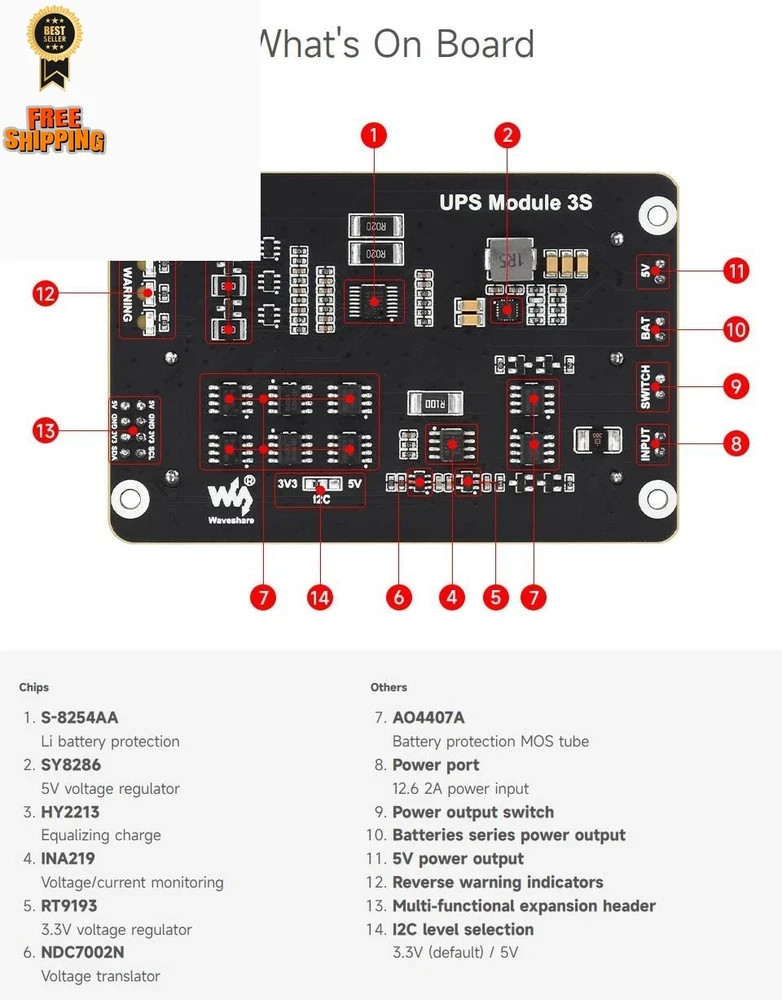 Waveshare Uninterruptible Power Supply (UPS) Module, UPS Module 3S (EN)