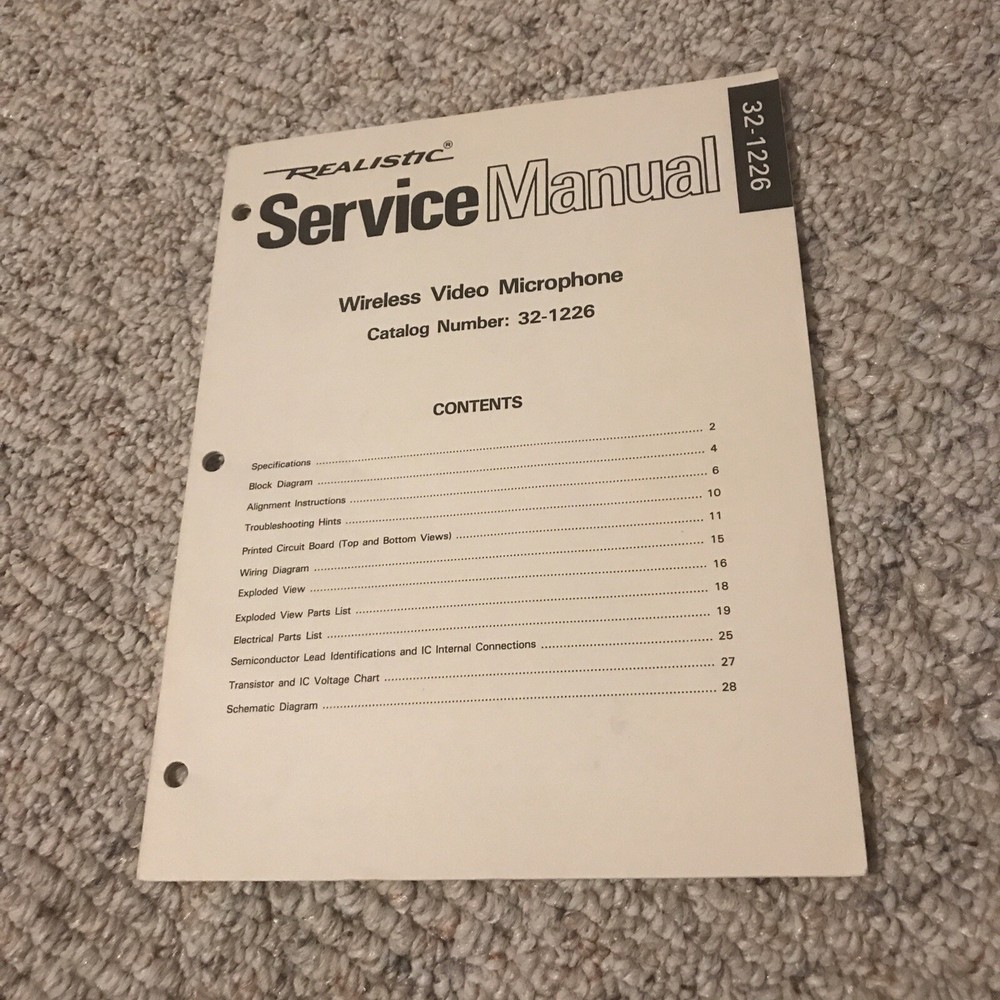 Realistic wireless video microphone service manual 32-1226