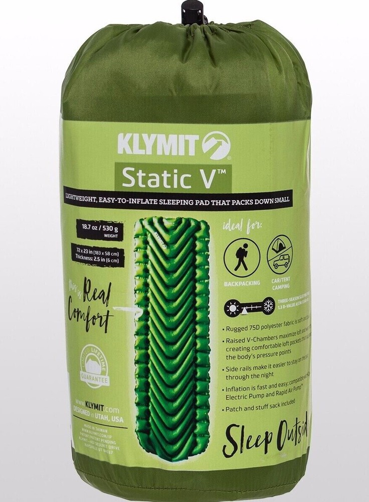 KLYMIT STATIC V Sleeping Pad GREEN NEW