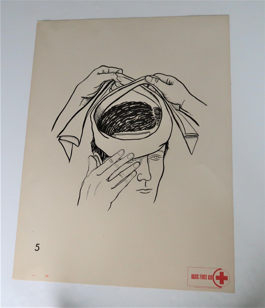 Vtg American National Red Cross Basic First Aid Drawing 2 Side Ephemera 1970 2,5