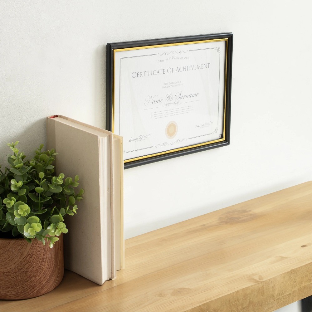 DesignOvation 8.5x11 Basic Black/Gold Document Frame, Set of 2