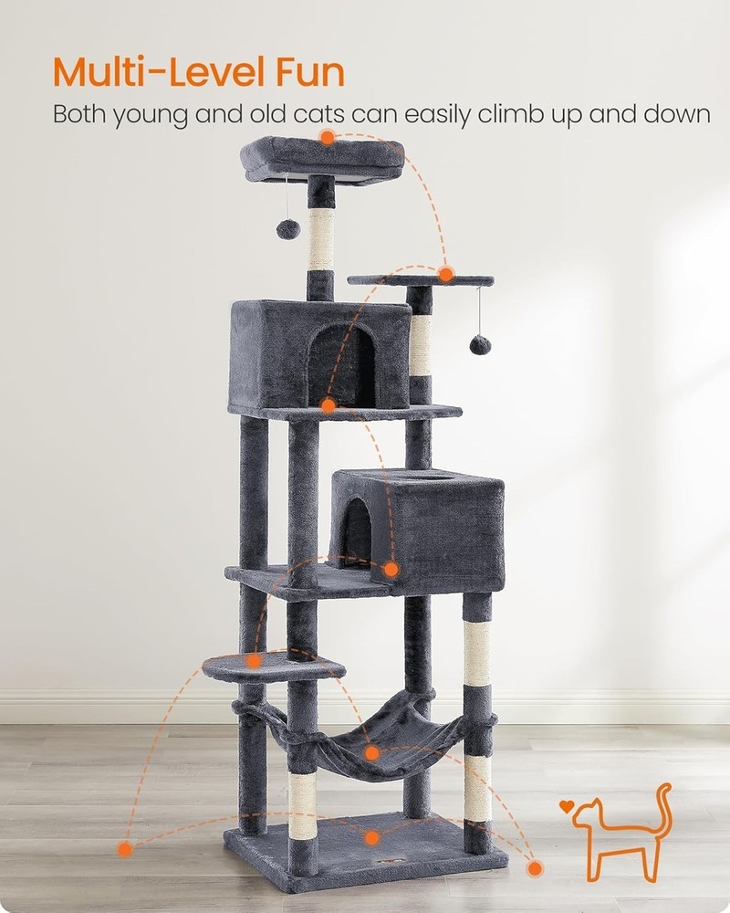 Sturdy Multi-Level Cat Tree with Dual Perches and Scratching Posts - 73.2-Inch
