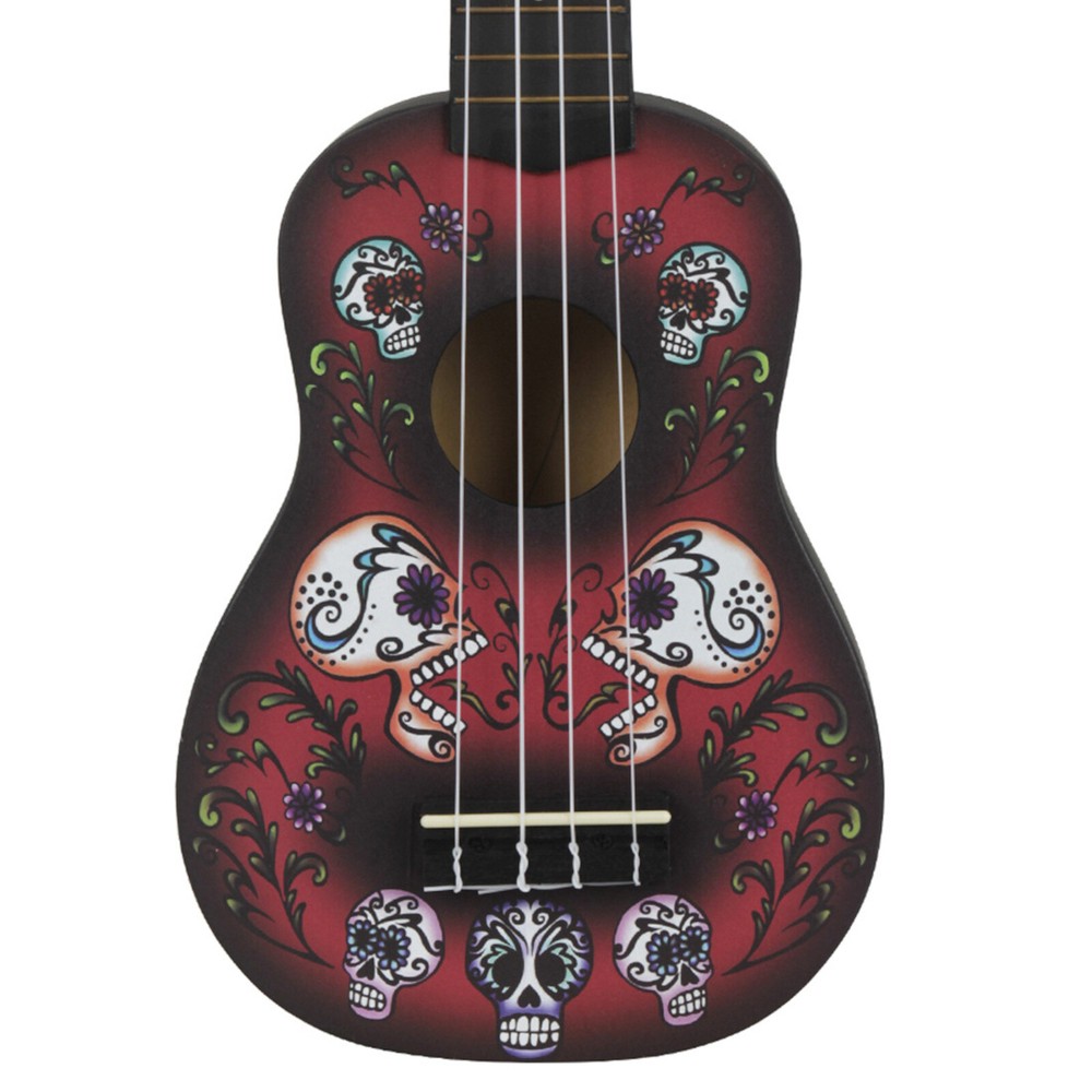 21" Skull Ukulele Solid Wood Four Golden Strings Practice Playing Instruments