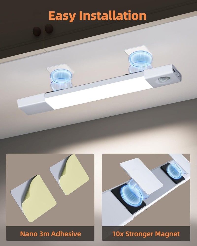 3-Pack LED Under Cabinet Lights, Rechargeable Motion Sensor, 3 Color Dimmable...