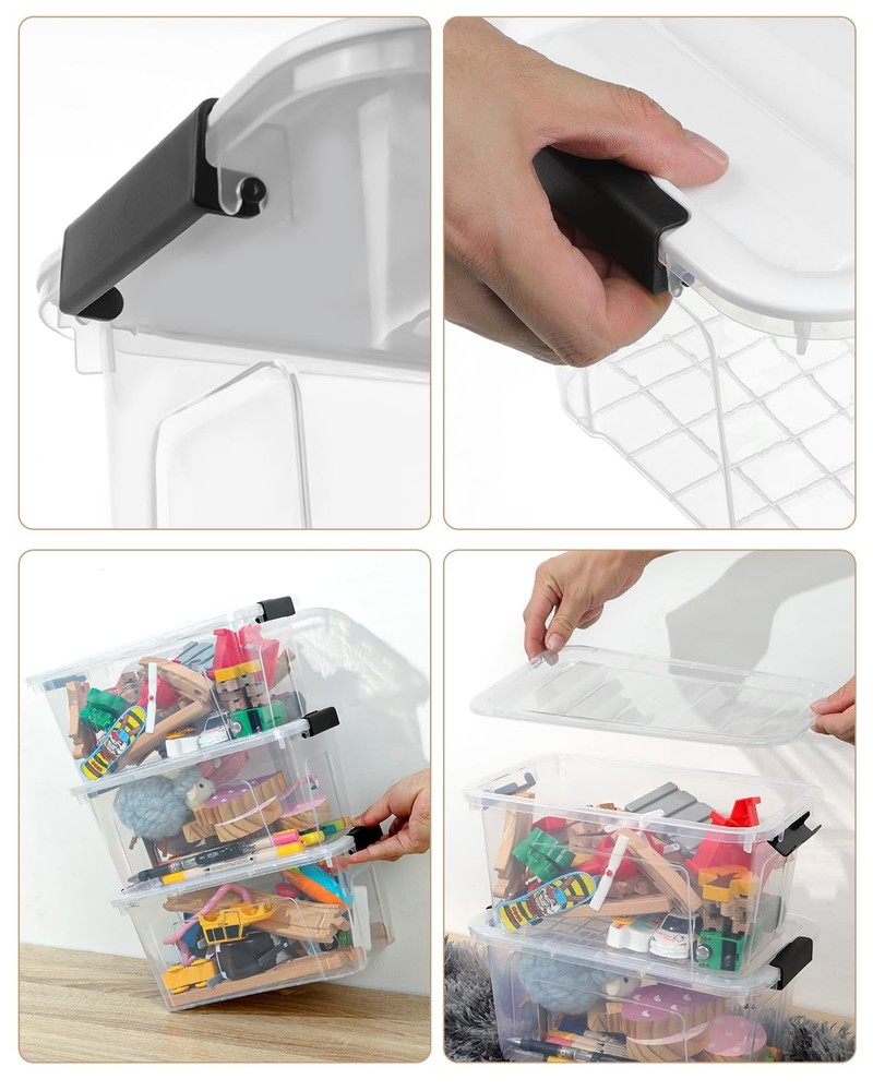 Plastic Storage Bins with Lids 6 Pack, 7 Quart Storage Containers With Black ...