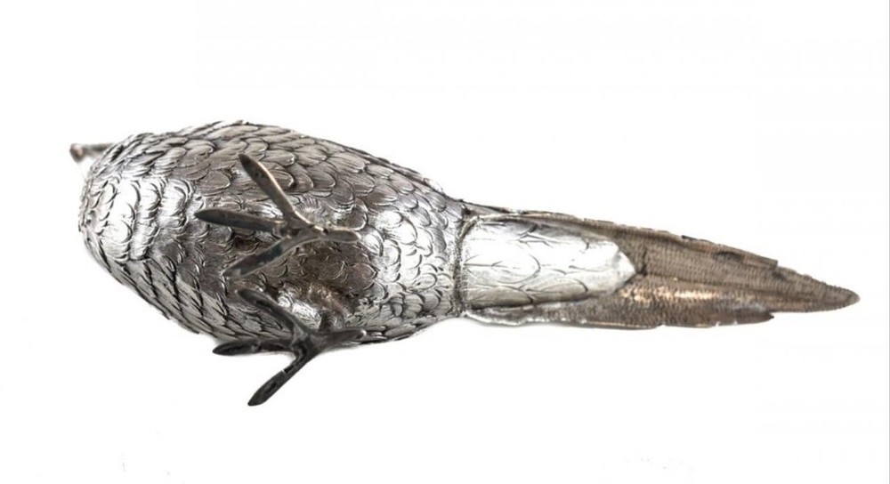German Hanau Silver Pheasant Bird Table Ornament.