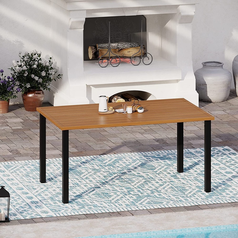 Outdoor Dining Table for 6 Person Rectangular Patio Table W/ 1.57" Umbrella Hole
