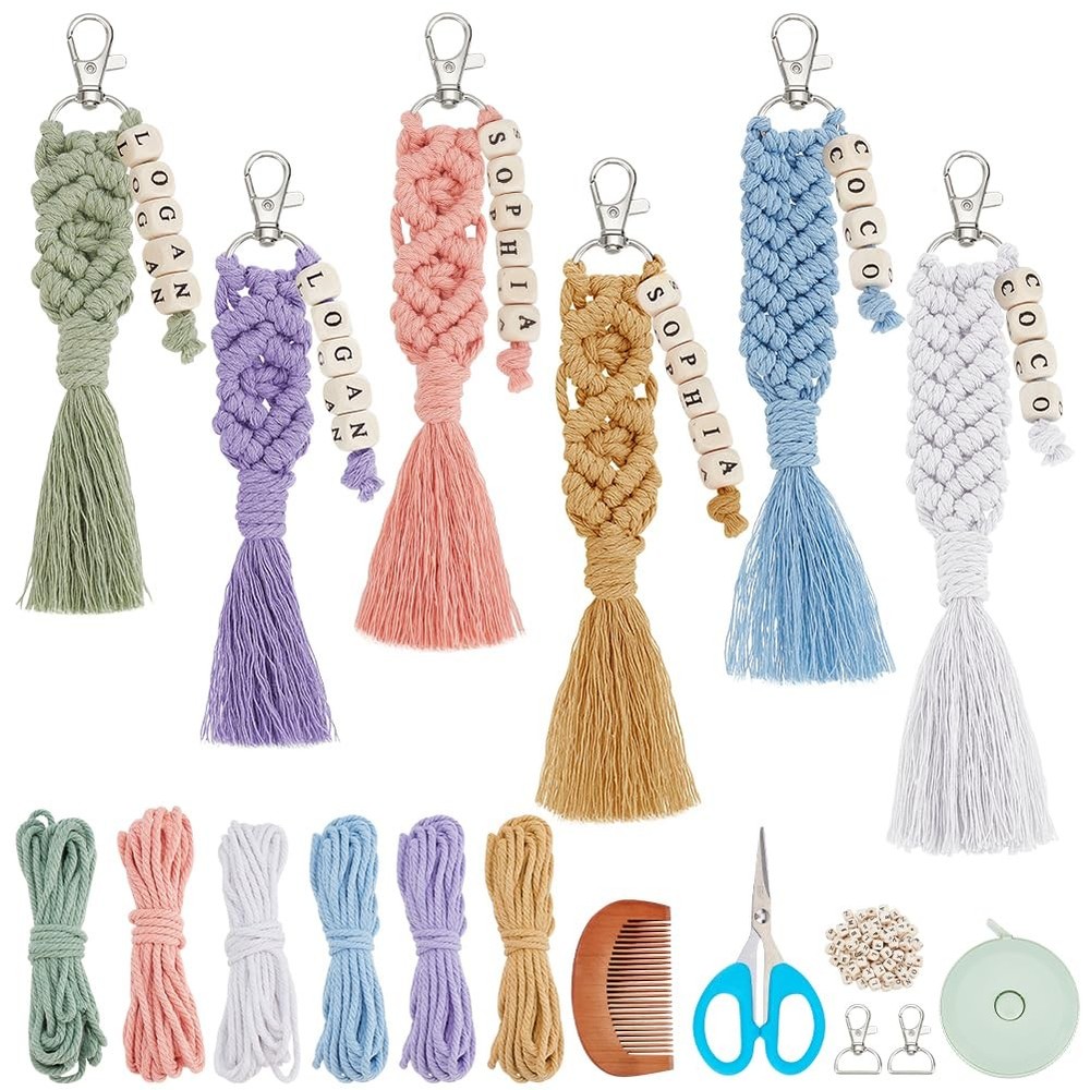 DIY Macrame Cletter Keychains 6 Set Handmade Macrame Keychains for Beginners ...