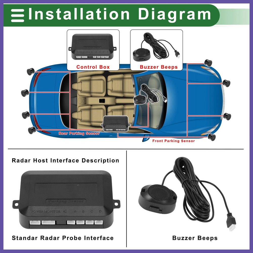 Auto Reverse Backup Radar System 4Parking Sensors