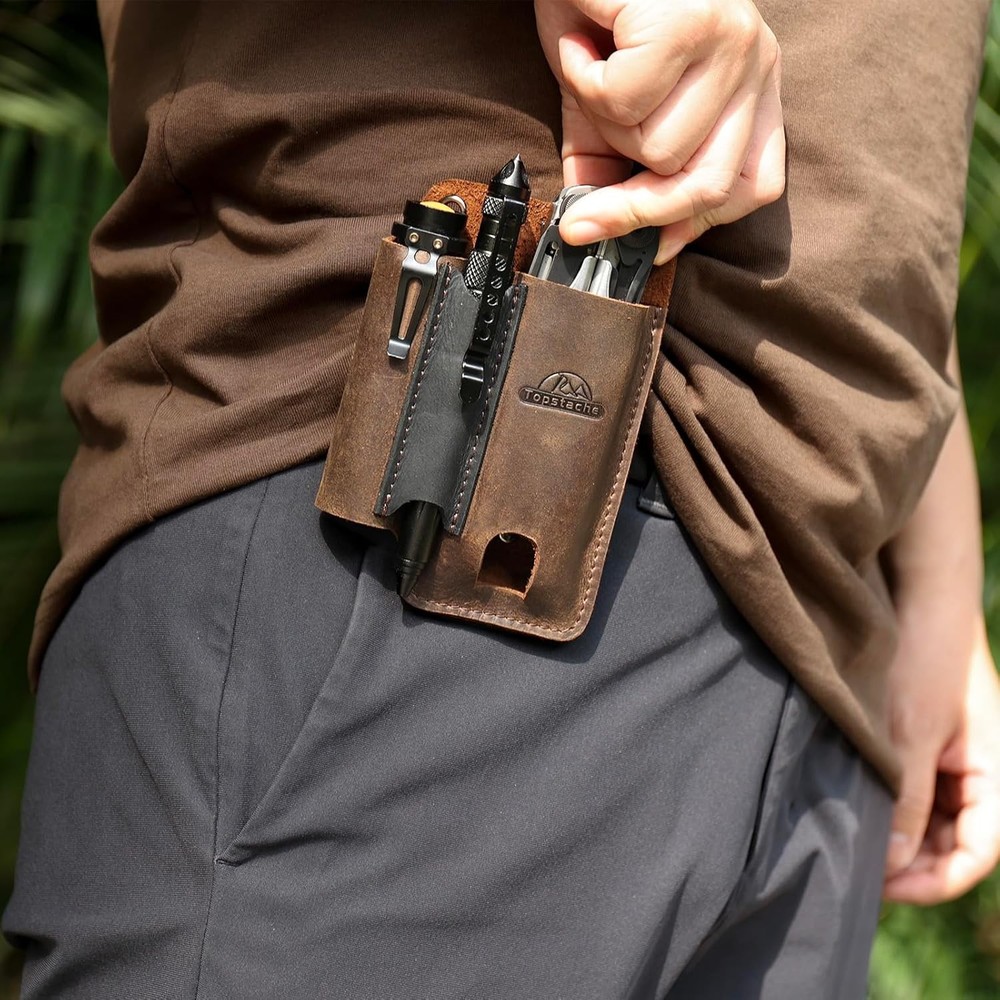 Topstache Leather Multitool Sheath with Belt Clip - Darkbrown