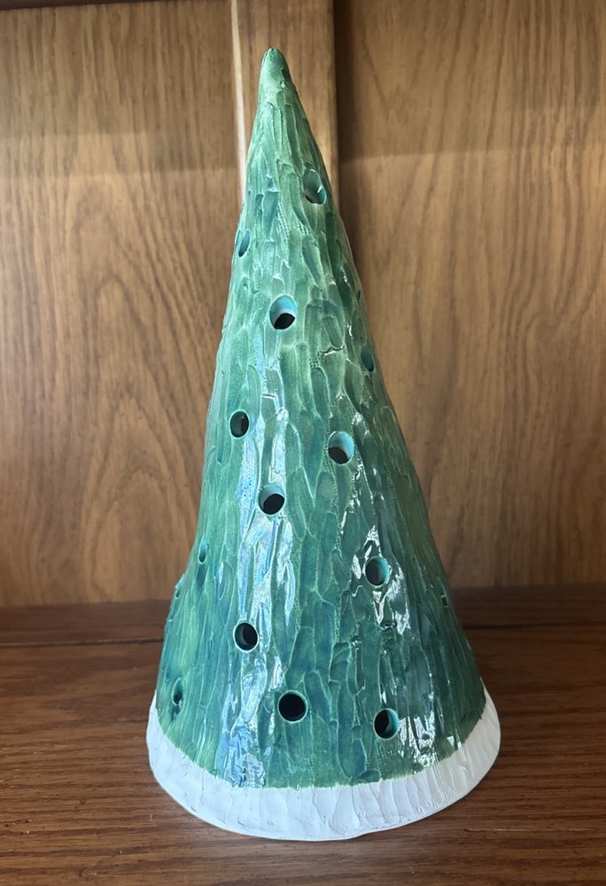 Christmas Tree Luminary Handmade Studio Pottery Textured Finish