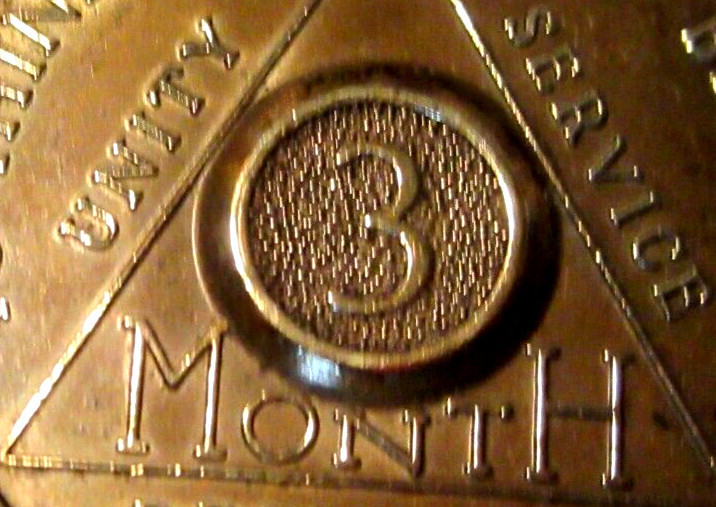 Alcoholics Anonymous 3 Three Month AA BACK Bronze Medallion Coin Token Chip