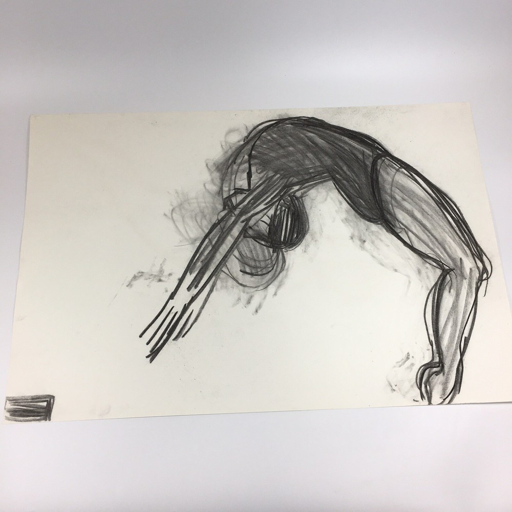 Kip Gresham Unsigned Original Charcoal Drawing Gymnast Curwen Archive #15