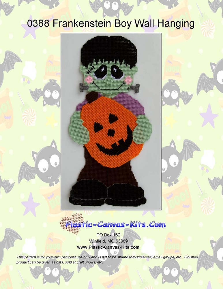 Frankenstein Boy Wall Hanging- Halloween-Plastic Canvas Pattern or Kit