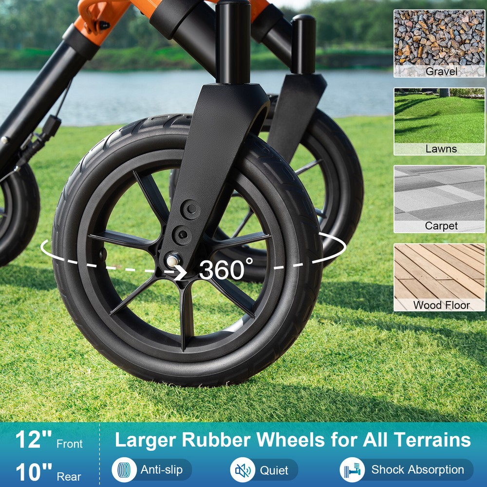 MAXWALK Rollator Walker 12in Rubber Wheels W/ Folding Mesh Backrest Adjust Seat