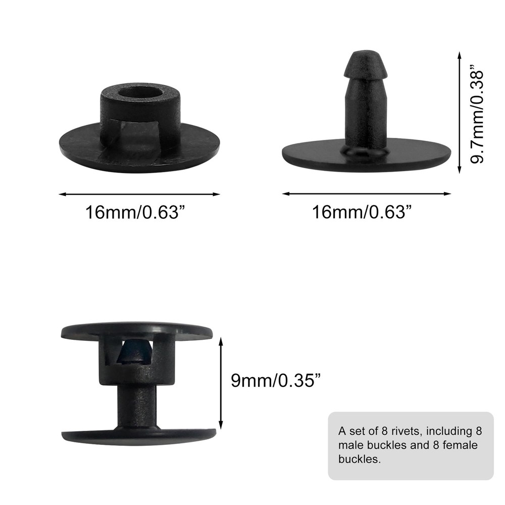 Deshionew 8 Sets Replacement Rivets, Clogs Shoe Strap 16 mm / 0.63 in, Black
