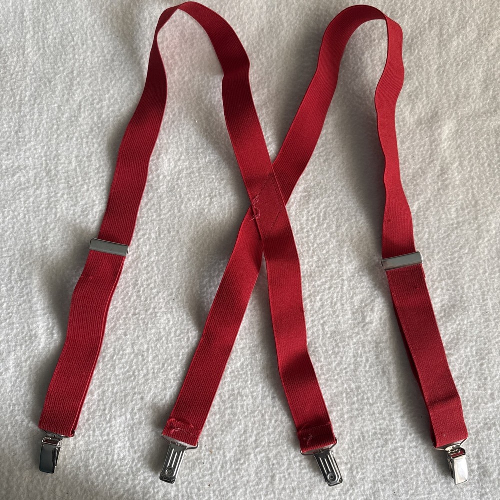 Suspenders for Men Adjustable with Sliders One Size Solid Red Stretch X Back