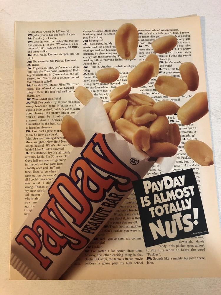 1992 Payday Candy bar Print Ad Advertisement  pa20