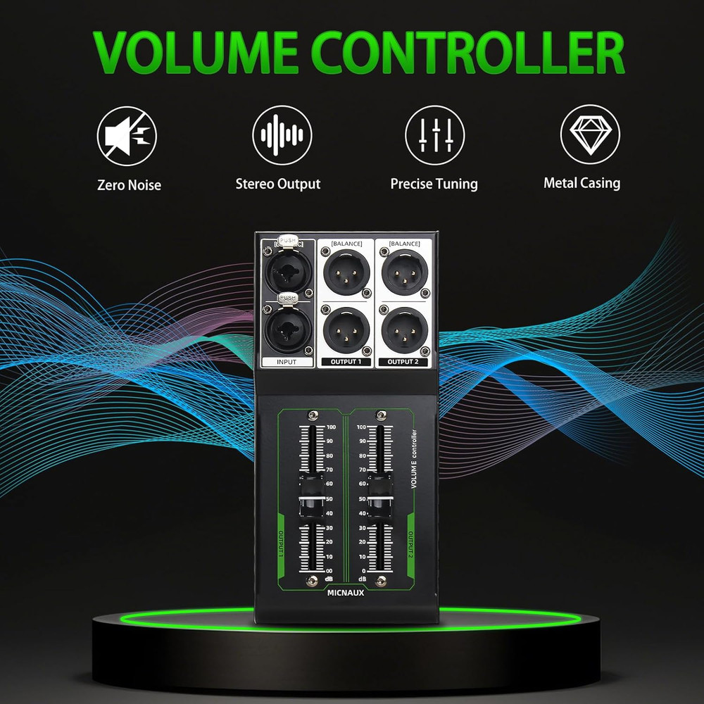 Passive Monitor Volume Controller, XLR 2 Input 2 Output Stereo Studio Controller