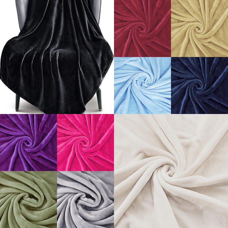 BED SOLID REVERSIBLE FLEECE THROW MULTIPURPOSE SMALL BLANKET SIZE 50" X 60"