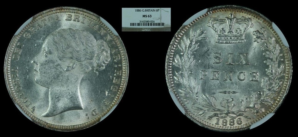 1886 Great Britain - 6P - NGC MS63