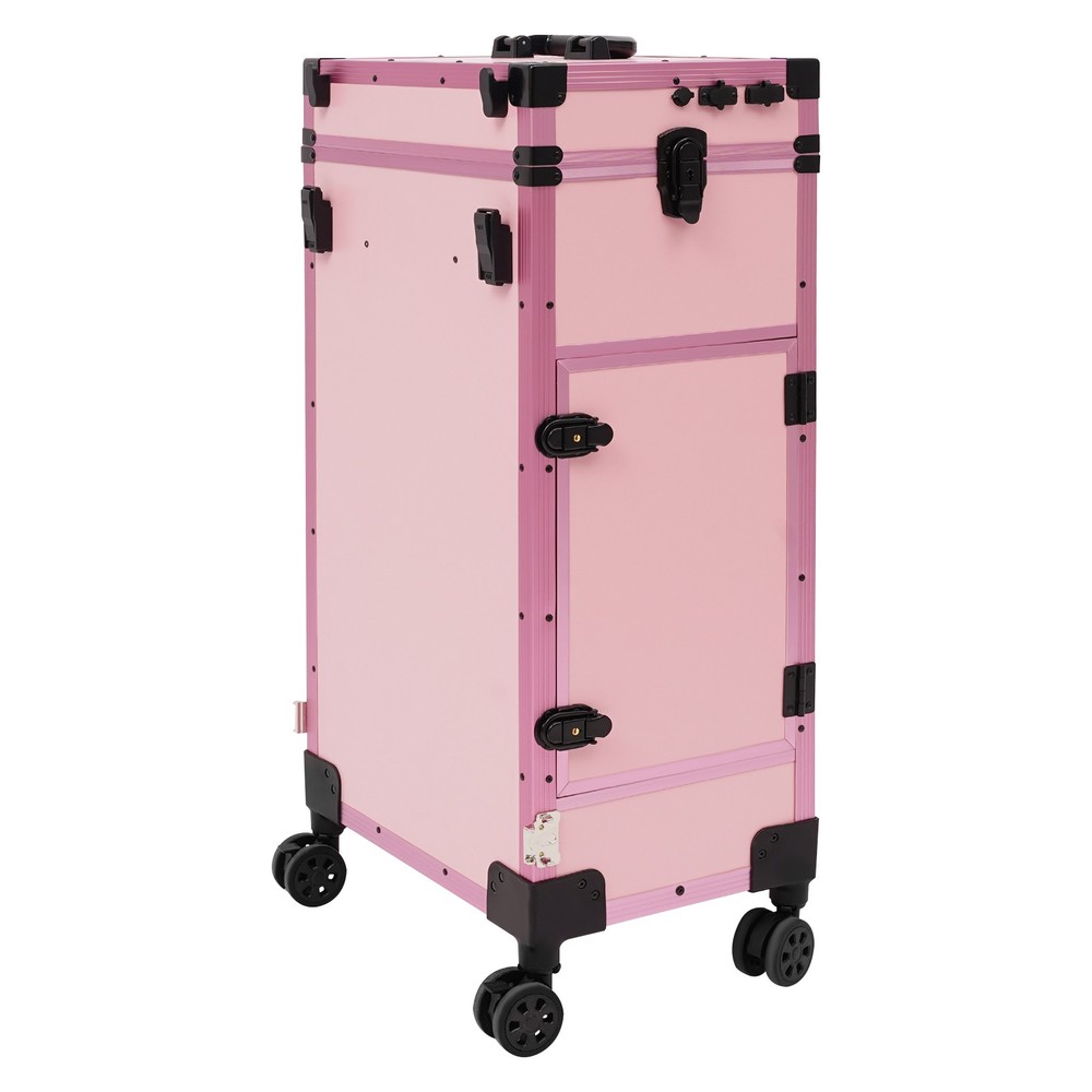 Rolling Makeup Case With Mirror Light Bluetooth Speaker Black Pink Lockable