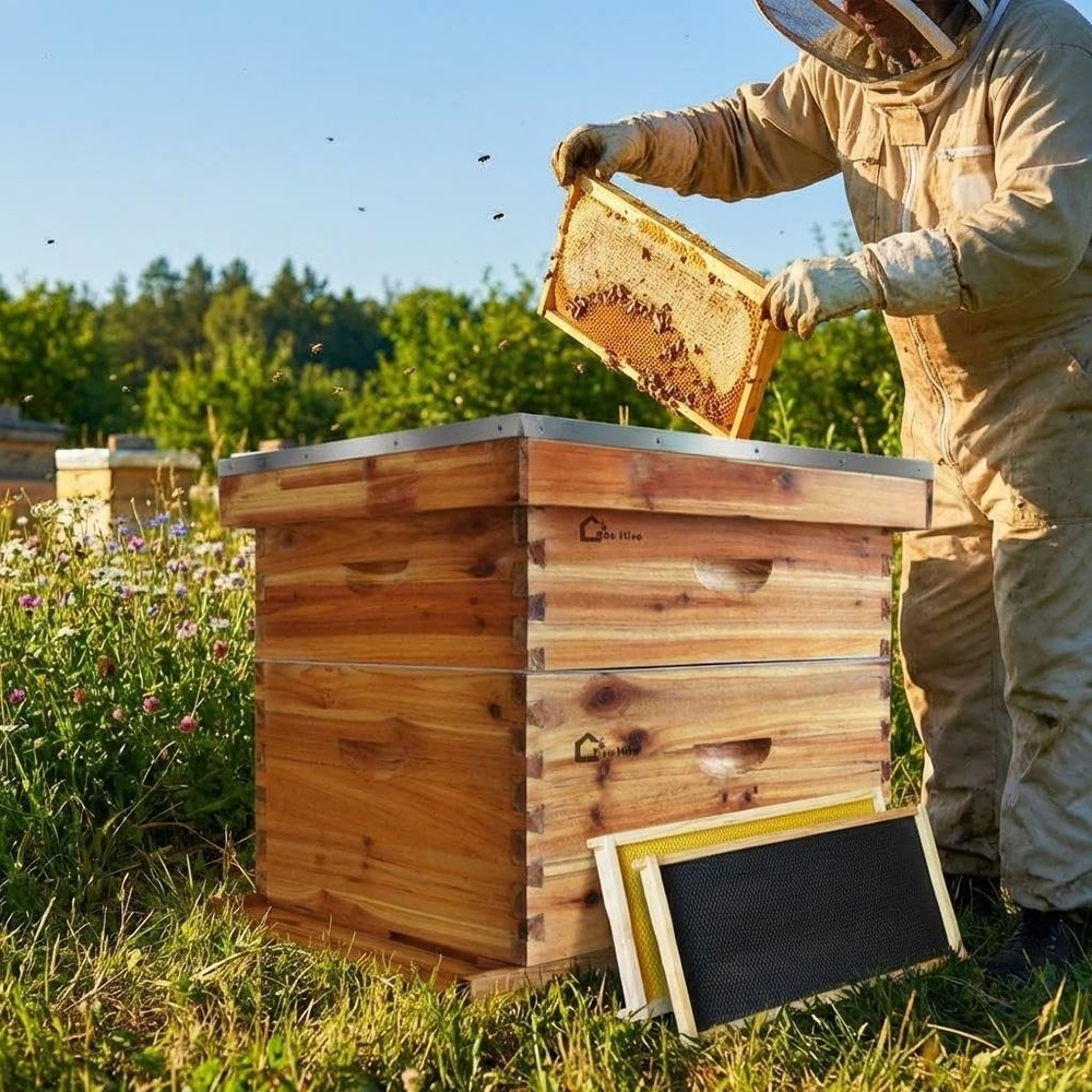 10-Frame Complete Beehive Kit, 1 Deep & 1 Medium Box, Beeswax Cedar, Dovetail