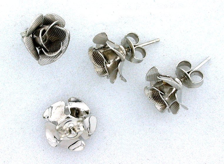 THREE PAIR ROSE FLOWER POST SURGICAL STEEL LOOP EARRING FINDING MOUNTING CF352