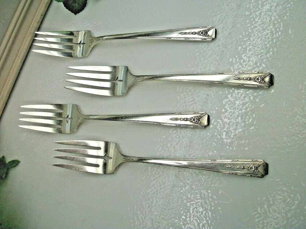 4 Oneida Community Silver MILADY Silverplate Salad Forks
